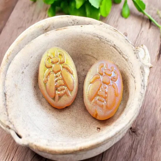 *4* 22x18mm Matte Golden Yellow AB Bumblebee Oval Beads {4}