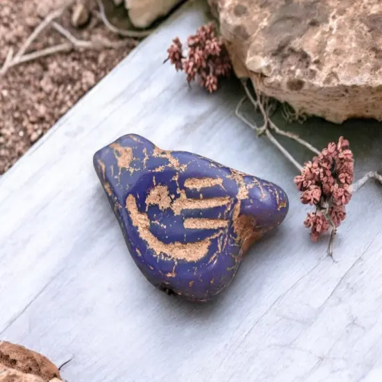 *6* 11x22mm Copper Washed Opaque Indigo Bird Beads {2}