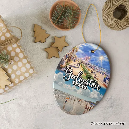 Galveston Cultural Ceramic Ornament, Texas Coastal Christmas Gift {2}