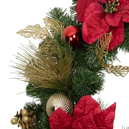 Northlight Poinsettias and Ball Ornaments Artificial Christmas Wreath - 24" - Unlit Red {6}