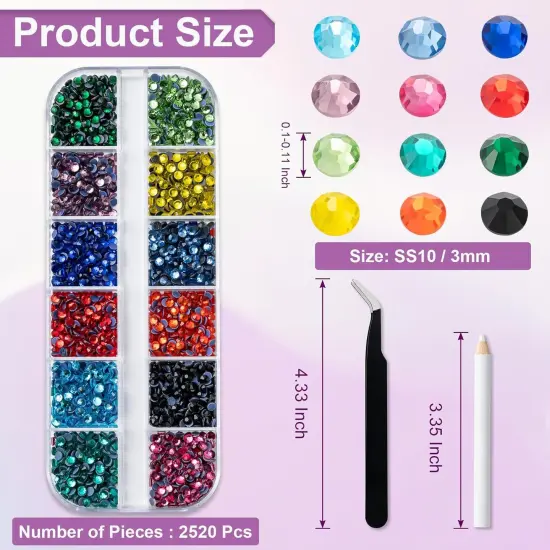 2520Pcs Rhinestones with Tools - 12 Sizes (Multicolored) {2}