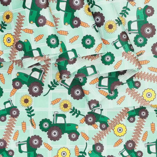 Mook Fabrics Farm Tractors Printed PUL Fabric [60 in. Wide] - By The Yard Green {2}