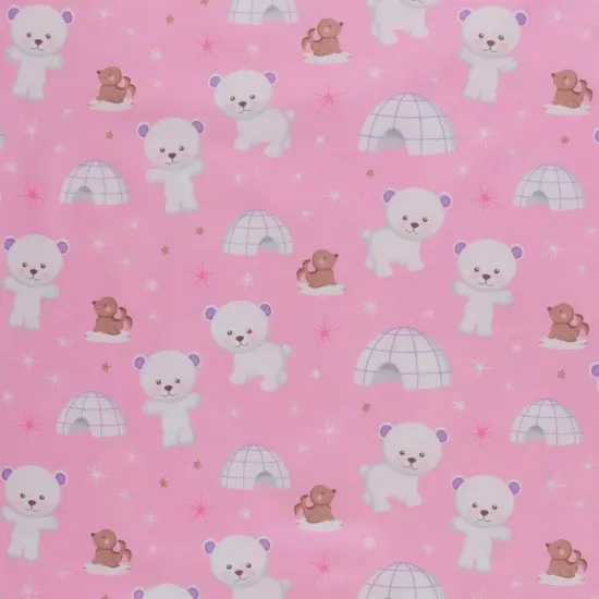 Mook Fabrics Igloo Teddy Printed PUL Fabric [60 in. Wide] Pink - By The Yard {1}