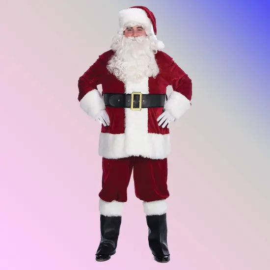 Velveteen Santa Suit with Plush Trim, Belt, Hat, Boot Tops, Gloves Complete Look {2}