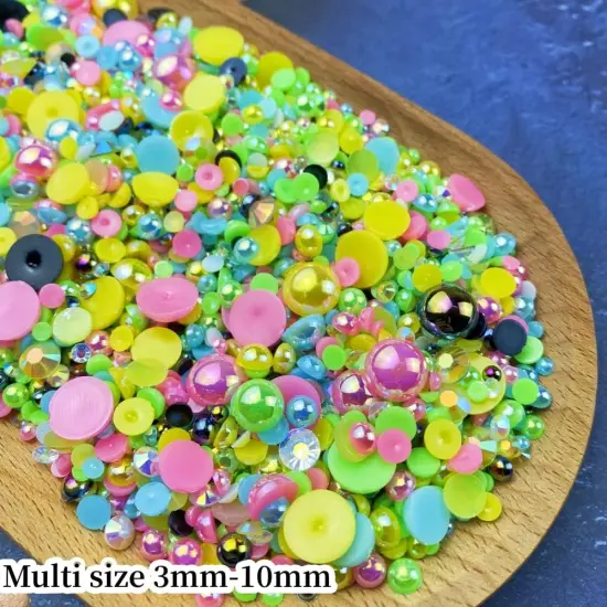 Mix Flatback Pearls and 60g Resin Rhinestone - 3mm-10mm (Blue Green Pink Series) {2}