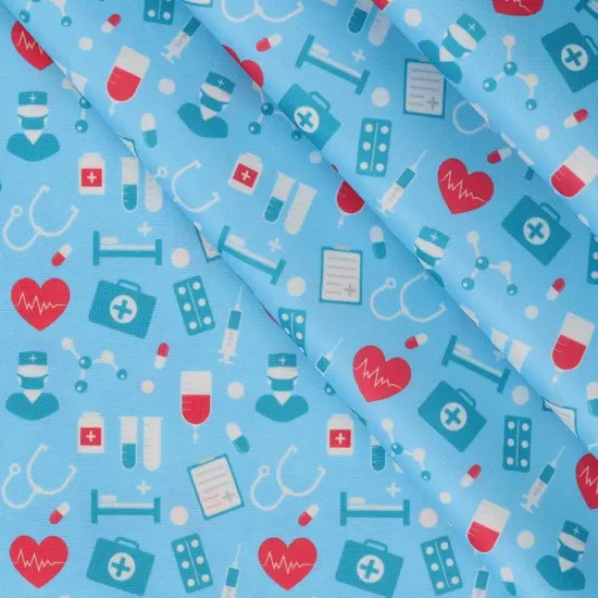 Mook Fabrics Hospital Heartbeat Printed PUL Fabric [60 in. Wide] Blue - By The Yard {2}