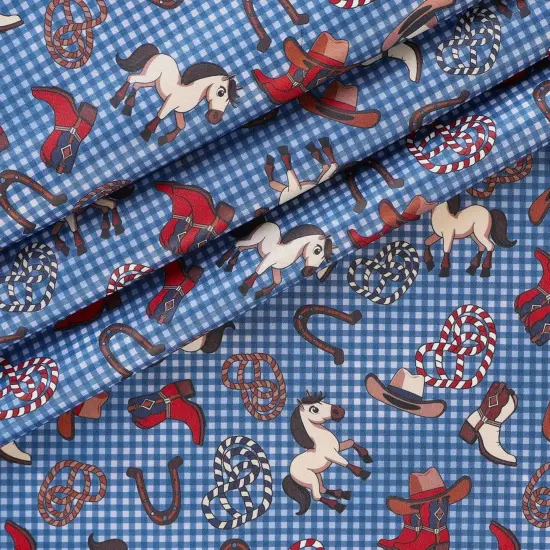 Mook Fabrics Littlest Rodeo Printed PUL Fabric [60 in. Wide] - By The Yard Denim {2}