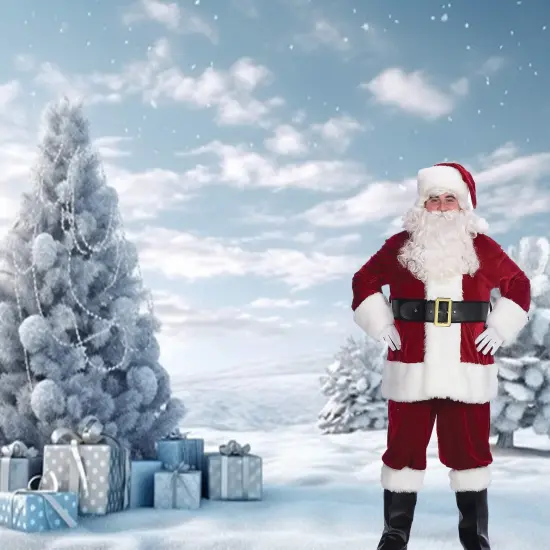 Velveteen Santa Suit with White Long Hair Plush Trim and Matching Belt, Gloves, and Boot Tops {5}