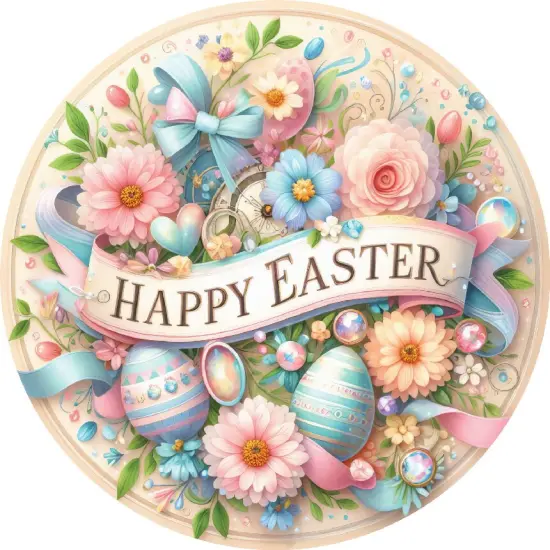 Happy Easter Pastel Eggs Floral Sign {2}