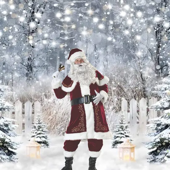 Men's St. Nick Flocked Velvet Santa Costume with Gold Trim and Boot Covers {2}