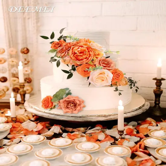 Artificial Fall Flowers Burnt Orange Combo Box Set {3}