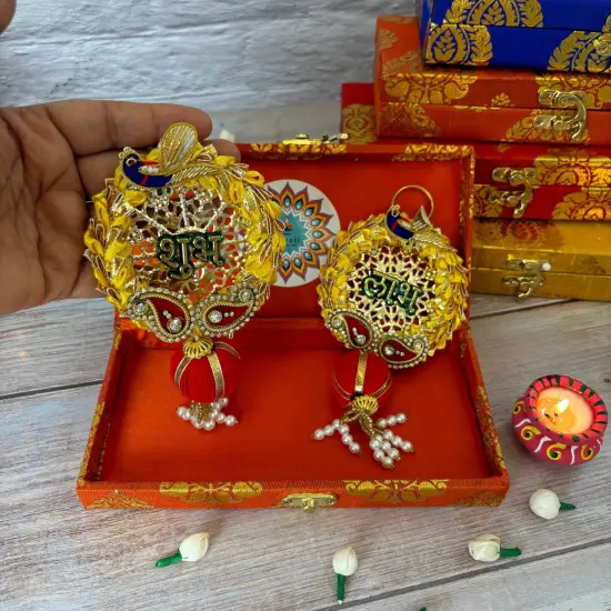 Personalized Diwali Gifts Hamper Shubh Labh Rajasthani Brocade Design Gift Box Indian Festival Diwali Hamper Basket for Employees Home Office Friends Family - Corporate Return Gift Items {5}