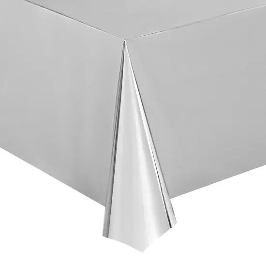 3 Pack Metallic Silver Plastic Tablecloth for Birthday Party Decorations (Shiny Foil, 54x108) {6}