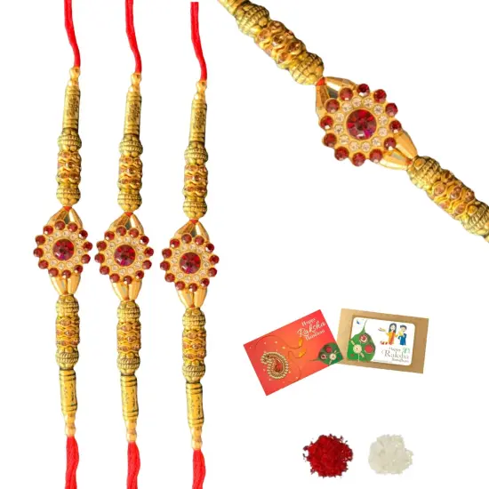 2CT Rakhi for Brother Bhaiya Bhabhi Traditional Handmade Designer Rakhi Set Roli Chawal, Greeting Card Rakshabandhan Rakhi Bracelet Hemper Gift Thread Bracelet {3}