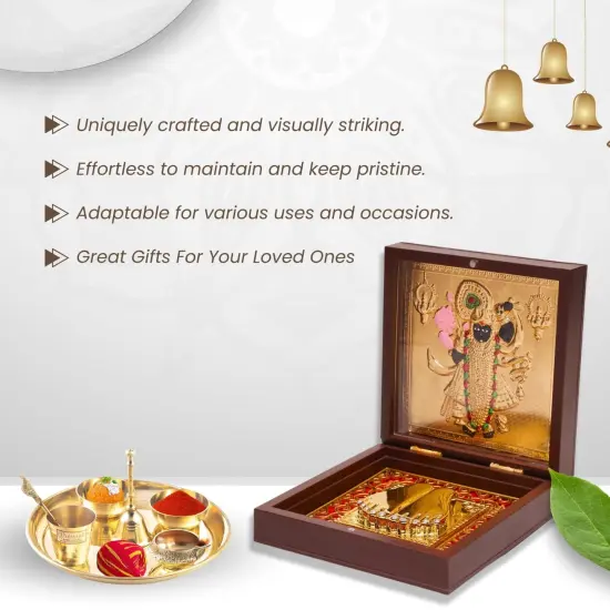 Gold Plated Laxmi Ganesha, Radha Krishna, Shrinath Ji, Ganesh, Ram Laxman Sita (ram Darbar) with Charan Paduka - Diwali Housewarming Return Gift Pooja Room Decor Hindu God Paduka Prayer Box {3}