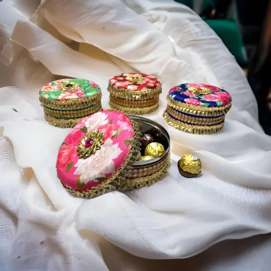 1 PC Decorative Gotta Steel Ladoo Box 400 Grams Designer Sweet Box Indian Wedding Housewarming Shagun Gift Festival Pooja Favor Return Gift for Friends Family Guest Bridesmaid {6}