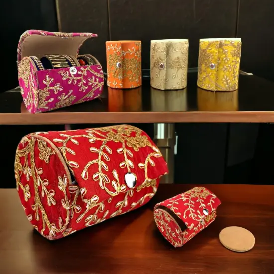 Bangle Organizing Box for Women and Girls Bulk Assorted Jewellery Storage Bag Beautiful Embroidered Bangle Case Indian Pakistani Wedding Favor Bridesmaid Gift {4}