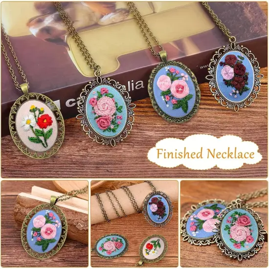 4 Pieces Silk Embroidery Pendant Kit for Beginner {3}