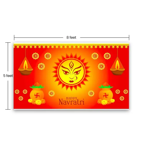 Happy Navratri Banner Indian Traditional Cloth 5x8 Feet Backdrop Indian Navratri Decor Pooja Wall Decor Indian Wall Art Photo Decor Banner Decorative Pooja Cloth Navratri Celebration {4}