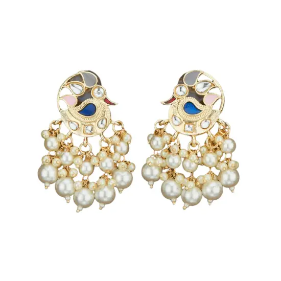 Indian Peacock Earrings for Women - Indian Jhumka Earrings for Women Chandbali Earring in Golden Tone Faux Pearl Bollywood Style Chandelier Dangle Earrings Jewelry for Bride Gift for Her Yellow {6}