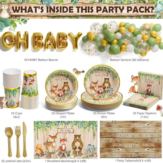 247 PCS Forest Animal Birthday & Disposable Dinnerware Set (25 Guest) {2}