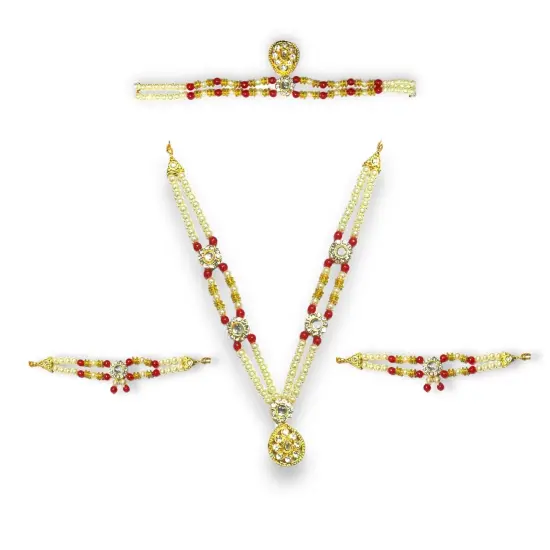 Hindu God Goddess Shringaar Jewellery Set Indian Traditional Necklace Armband and Crown God Idol Statue Jewelry Set for Lord Ganesha Shreenathji Thakurji Radha Krishna Laddu Gopal {3}
