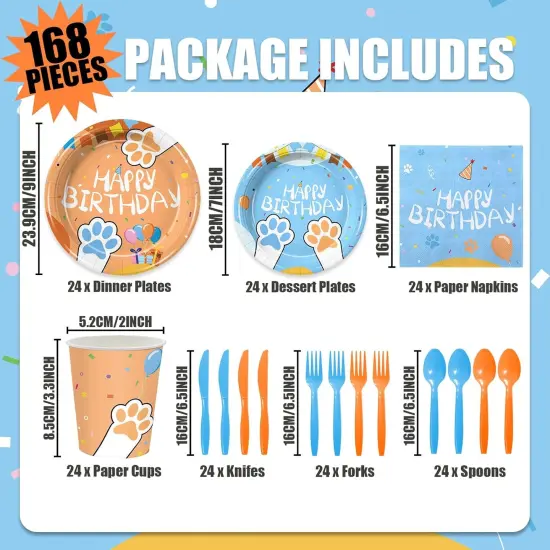168Pcs Blue Dog Plates and Napkins Kawaii Birthday Decorations,Serve 24 {2}