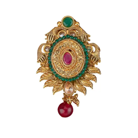 Golden Sari Brooch Indian Saree Lehenga Safety Pin Jewelry Gold Tone Kundan Jewelry Bollywood Safety Pin Indian Wedding Bridal Jewelry Gift for Her Mother&rsquo;s Day Gift Green {2}