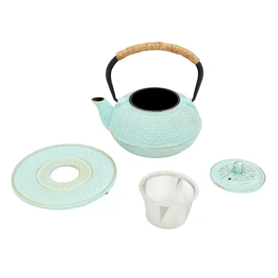 Cast Iron Teapot with Infuser - Japanese Tea Kettle, Loose Leaf Tetsubin with Handle and Trivet (Green, 3 Pcs, 18 oz,500 ml) {5}