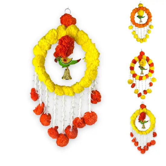 Pack of 1 Parrot Marigold Hanging Jhoomer Marigold Wall Hanging Artificial Flowers Wedding Garland Pooja Backdrop Indian Mehndi Decor Diwali Decor Latkan Orange {6}