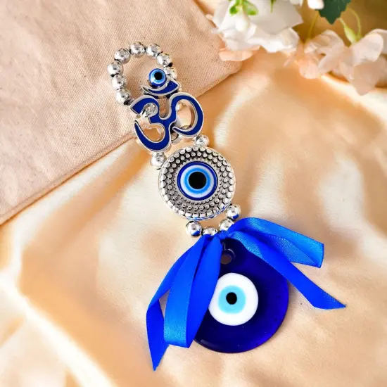 Evil Eye Hanging Decoration Om Design Evil Eye Decor for Living Room Bedroom Office Car Hanging Turkish Nazar Amulet Door Wall Hanging Ornament for Good Luck Pendant Charm Gift (6 Inch) {1}