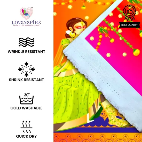 Mehendi Ceremony Backdrop Indian Traditional Cloth 5x8 Feet Backdrop Mehendi Banner Indian Wall Art Photo Decor Banner Indian Wedding Backdrop Decorative Mehendi Stage Cloth {3}