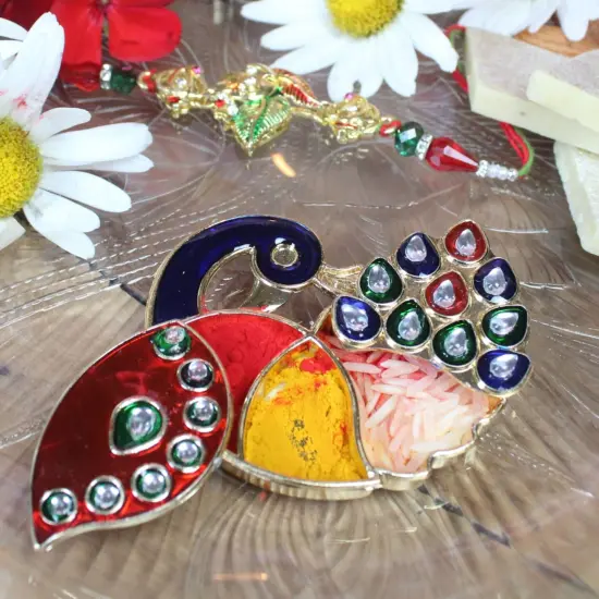 10 Piece Decorative Bulk Peacock Haldi Kumkum Holder Roli Chawal/rice Holder Indian Festival Favor Diwali Rakhi Pooja Mandir Tika Platter Housewarming Gifts {2}