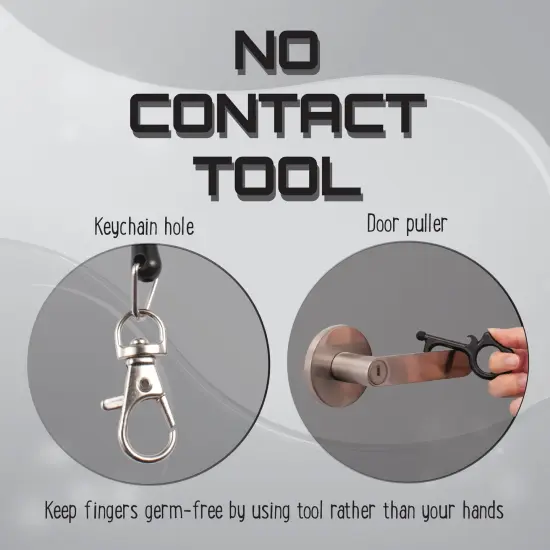 No Contact Touch Door Opener Tool with Stylus Ends & Retractable Keychain, Black {2}