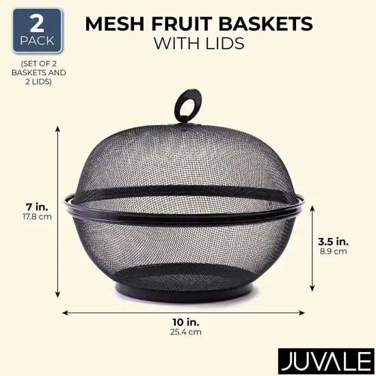 2 Pack Black Mesh Fruit Baskets with Lids for Fruits, Restaurant Kitchen Produce Containers (10 In) {2}