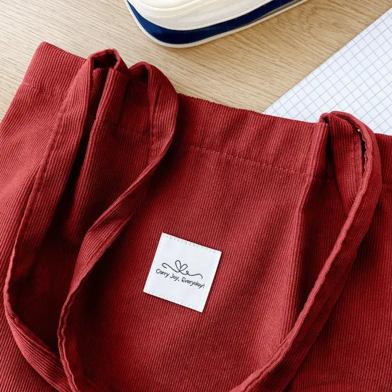 Wrapables Corduroy Tote Bag, Casual Everyday Shoulder Handbag, Red {3}