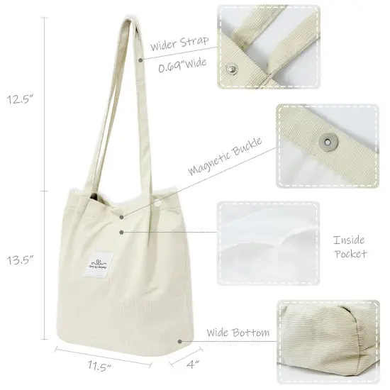 Wrapables Corduroy Tote Bag, Casual Everyday Shoulder Handbag, Light Green {6}