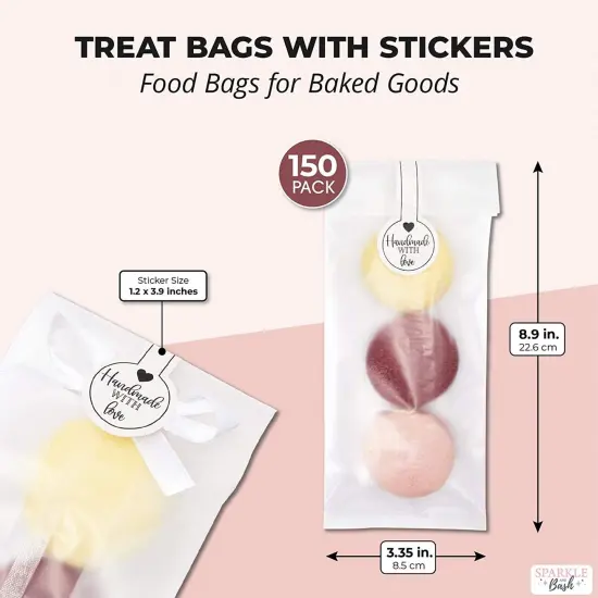 Clear Plastic Treat Bags with Stickers for Baked Goods (3.35 x 8.9 In, 150 Pack) {2}