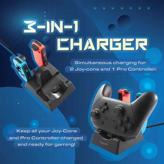 Insten 3-in-1 Charging Dock for Nintendo Switch & OLED Model Joy Con and Pro Controller with LED Indicator & Type C Charging Cable Black {2}