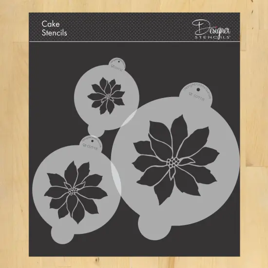 Poinsettia Cake Stencil | C091 by Designer Stencils | Cake Decorating Tools | Baking Stencils for Royal Icing, Airbrush, Dusting Powder | Reusable Plastic Food Grade Stencil for Cakes | Easy to Use & Clean Cake Stencil {1}