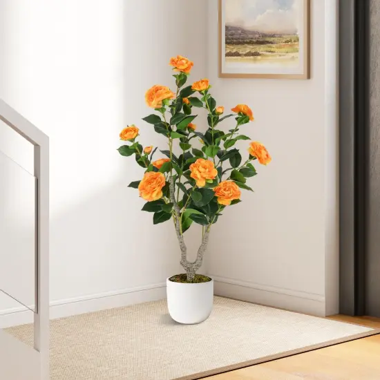 2-Pack Orange Artificial Camellia Trees with Blooming Flower {6}