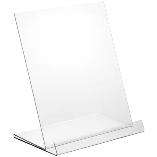 Plymor Clear Acrylic Angled Flat Display Easel with 1" Front Ledge, 11.25" H x 10" W x 6.25" D {2}