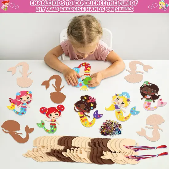 412pcs Mermaids Foam Crafts Kit for Kids 24 Sets Mermaid Foam Sticker Arts Christmas Gift with Magnet Summer Craft {5}