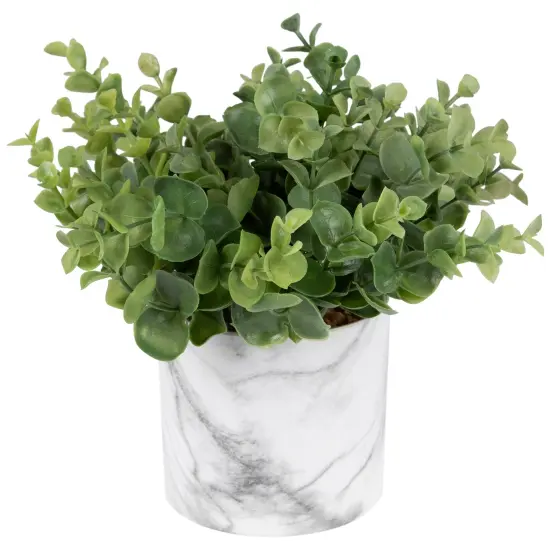 Northlight 9" Green Artificial Eucalyptus in a Marble Style White Pot {5}