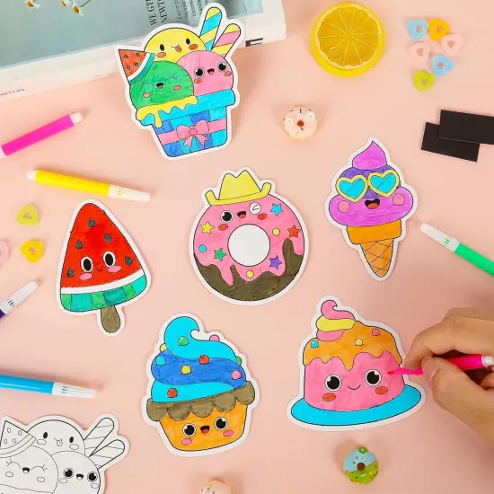 30 Sets Summer Dessert Arts Crafts Coloring Magnets Kits for Fridge Kids Color Your Own Ice Cream Donut Cupcake DIY Magnetic Sweet Treat Crafts {3}
