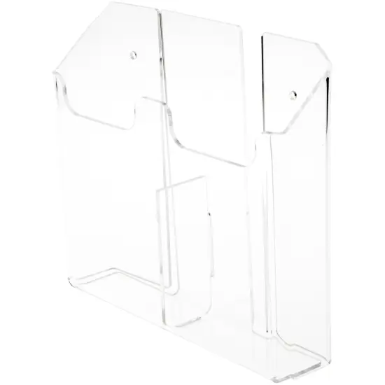 Plymor Clear Acrylic 2-Pocket Tri-Fold Brochure Literature Holder (Wall Mount), Fits Documents Up to 4" Wide {1}