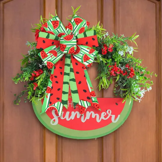 2 Rolls 10 Yards Summer Wired Edge Ribbon, 2.5inch Green White Stripe Burlap Ribbon, Watermelon Gift Wrapping Ribbon for Farmhouse Party DIY Craft Summer Wreaths {3}