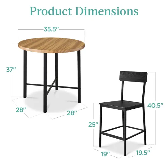 Best Choice Products 5-Piece Modern Round Counter Height Dining Set w/ 4 Chairs, 1.5in Thick Table Light Brown/Black {2}