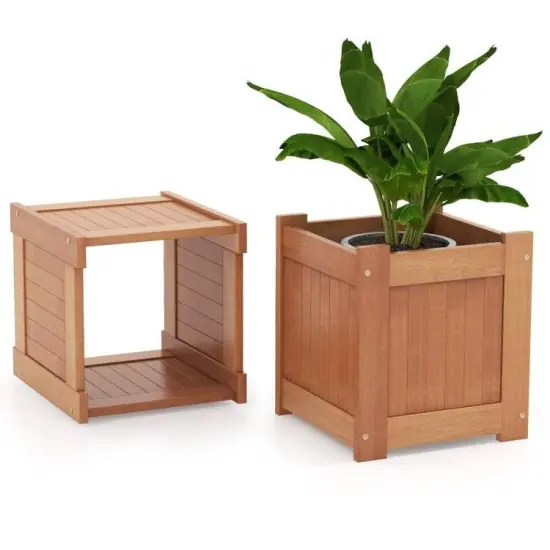 Outdoor Wooden Planter Box with Bench for Comfortable Gardening {4}