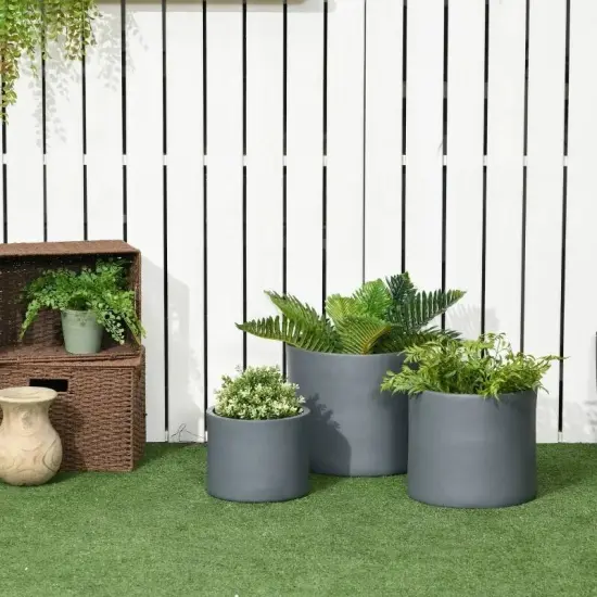 3-Pack Stackable Grey Outdoor Planters with Drainage Holes for Plants {3}